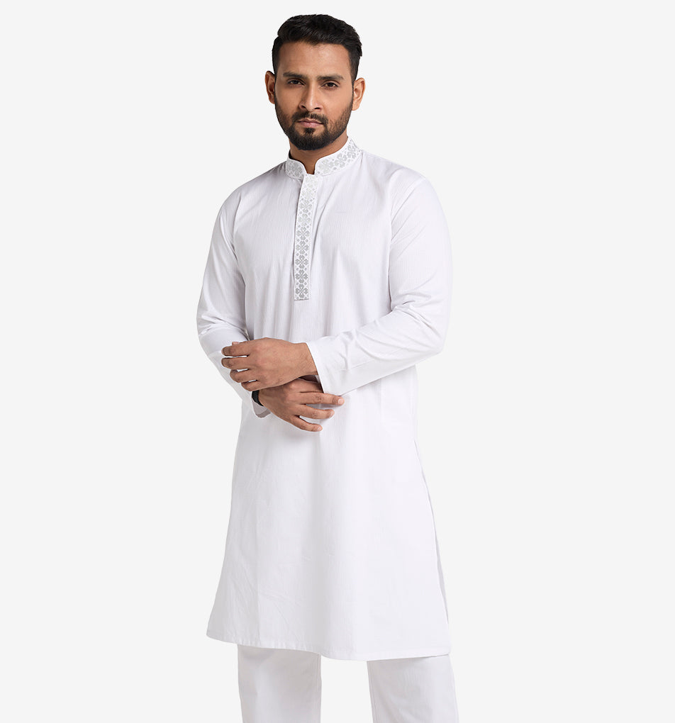 MAHAL Exclusive White Aura Embroidered Panjabi