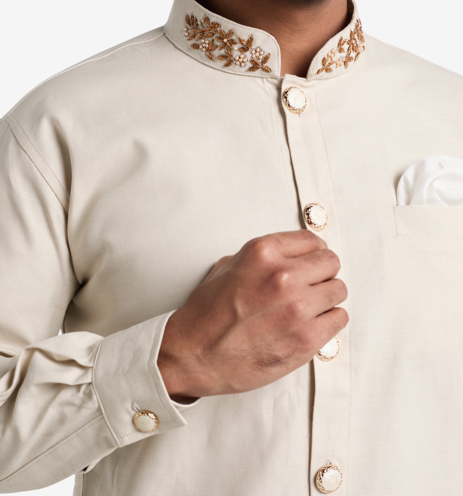 MAHAL Ivory Zarqoon Zardozi Sherwani Panjabi