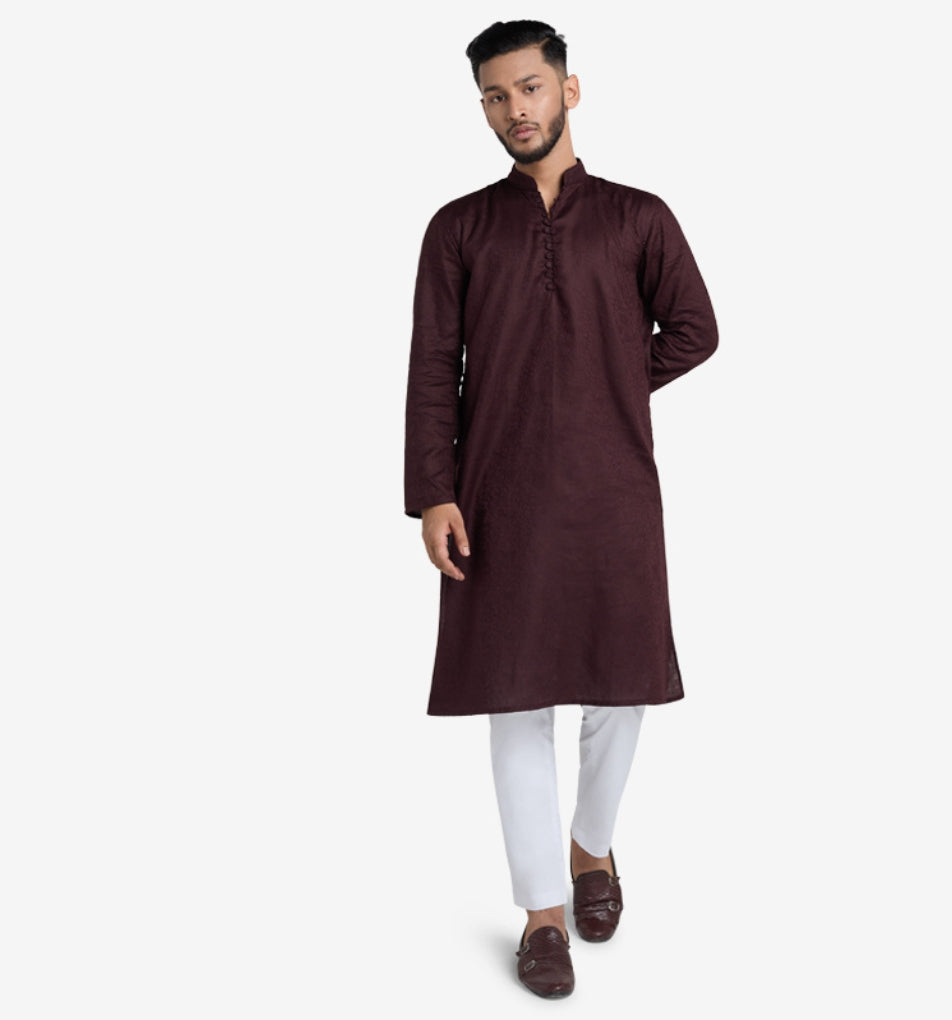 MAHAL Exclusive Mahogany Enchanting Vines Jacquard Panjabi