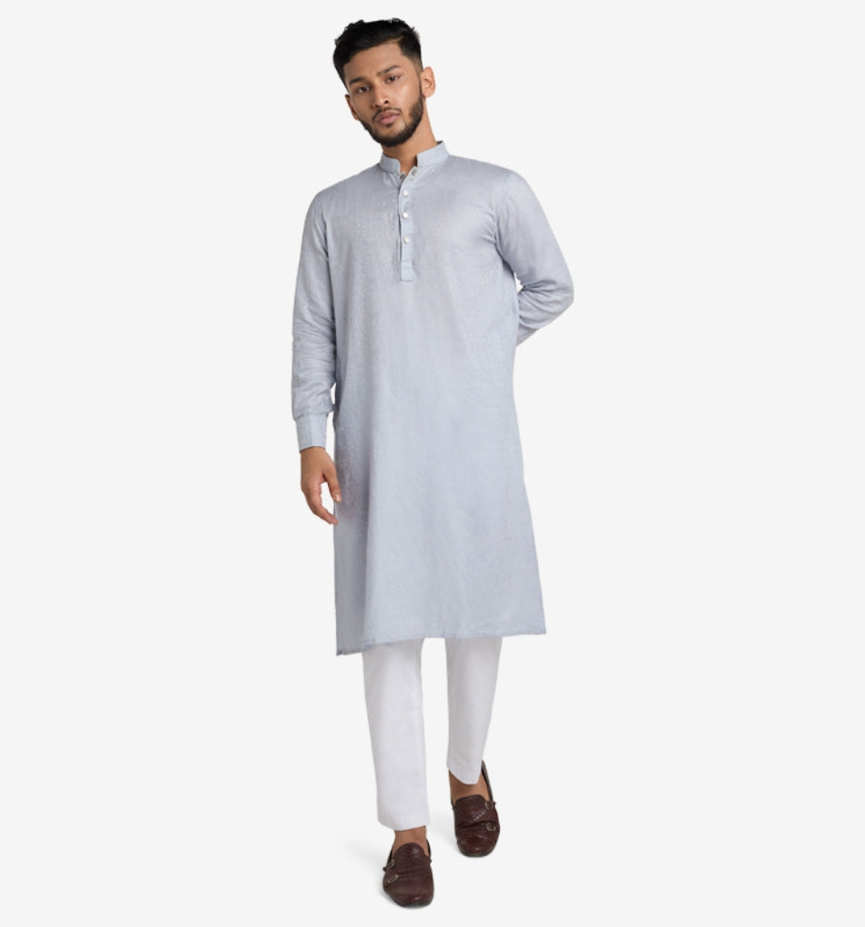 MAHAL Exclusive Powder Blue Enchanting Vines Jacquard Panjabi