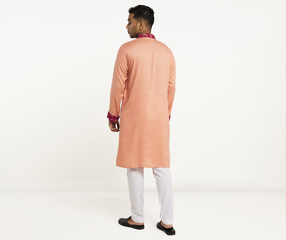 MAHAL Coral Pink Floral Panjabi