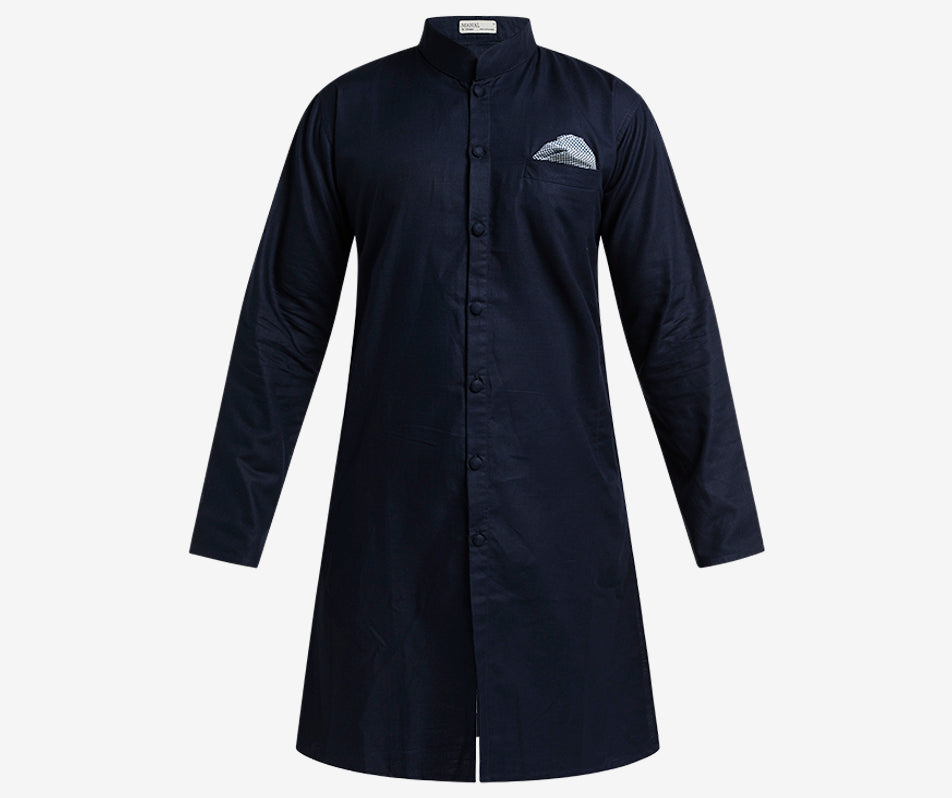 MAHAL Navy Sherwani w/ Pocket Square
