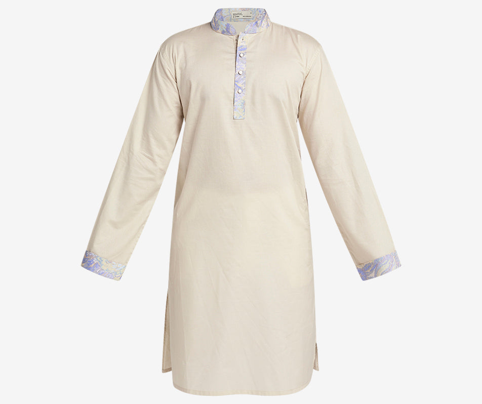 MAHAL Oatmeal Panjabi w/ Pastel Leaf Accent