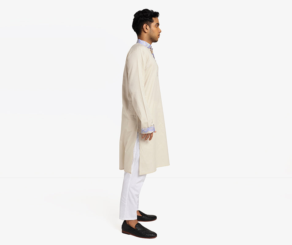 MAHAL Oatmeal Panjabi w/ Pastel Leaf Accent