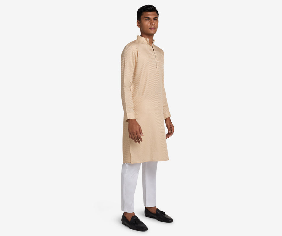 MAHAL Noble Ivory Checkered Zip Panjabi
