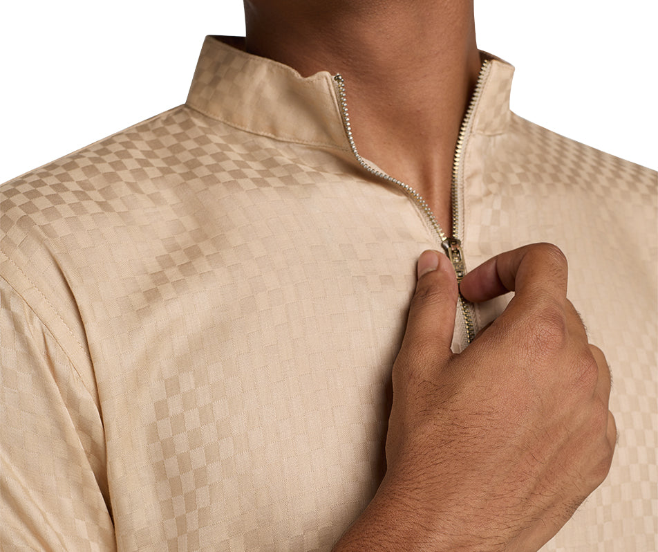 MAHAL Noble Ivory Checkered Zip Panjabi
