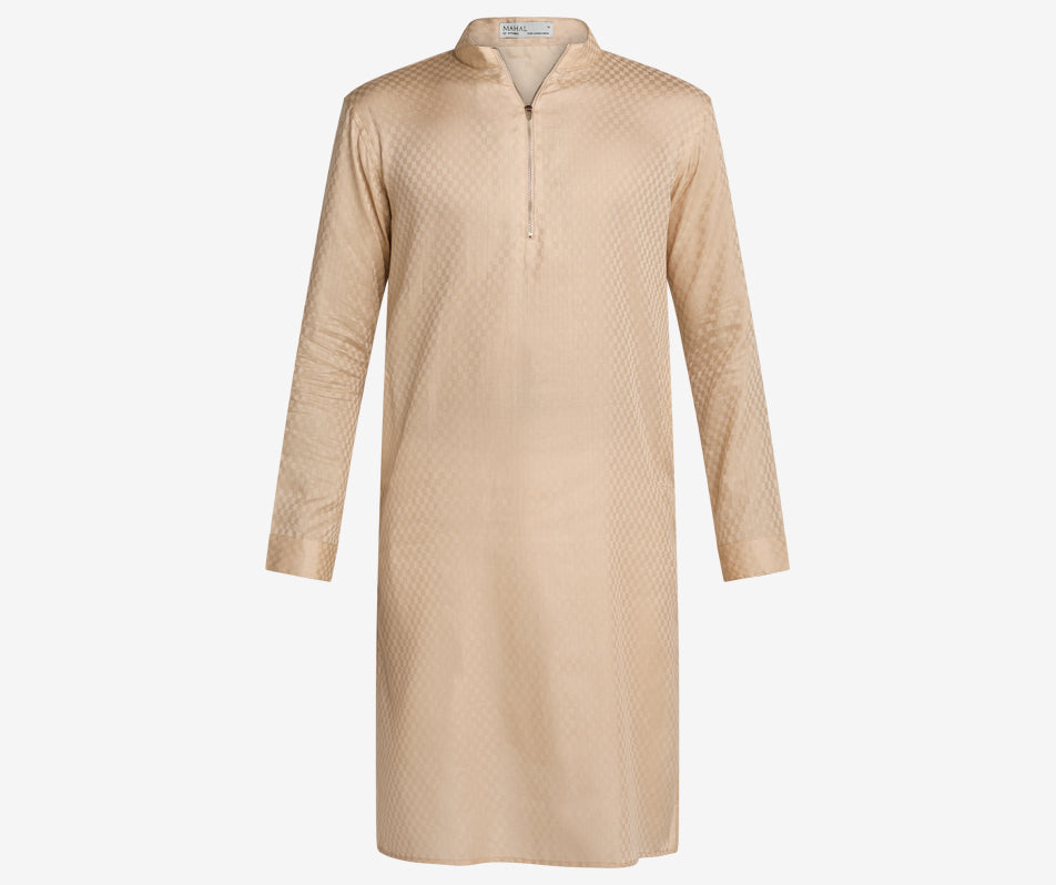 MAHAL Noble Ivory Checkered Zip Panjabi