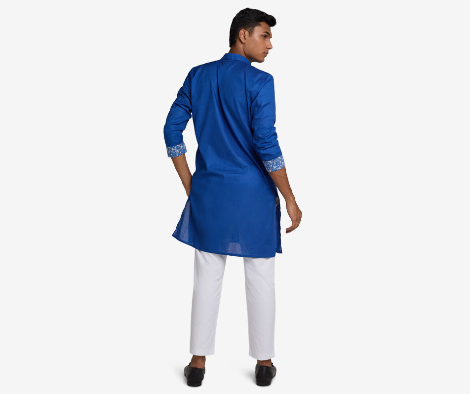 MAHAL Cobalt Blue Jacquard Floral Panjabi