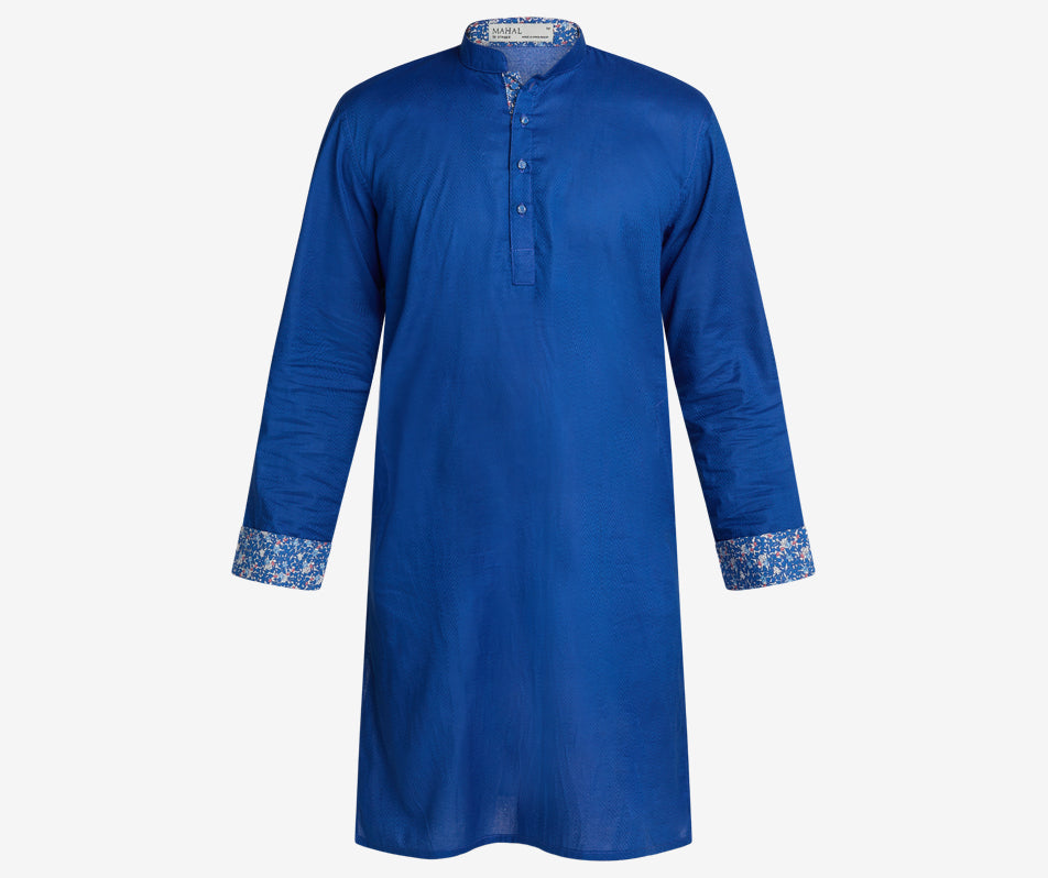 MAHAL Cobalt Blue Jacquard Floral Panjabi