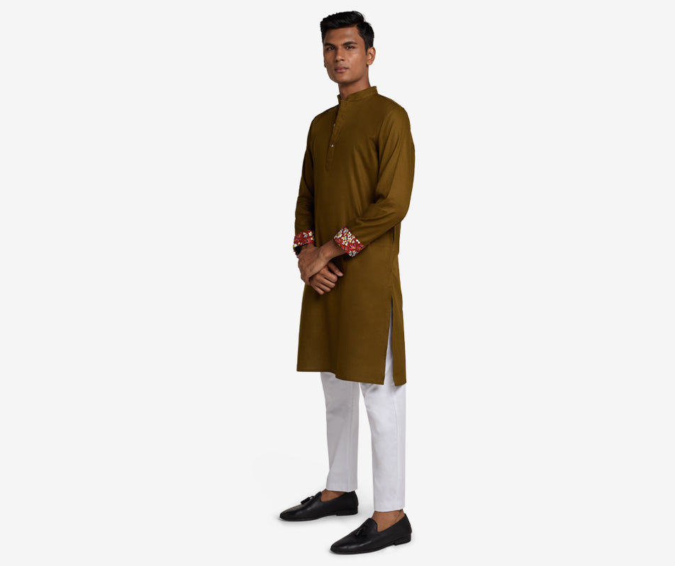 MAHAL Moss Green Whimsical Floral Panjabi