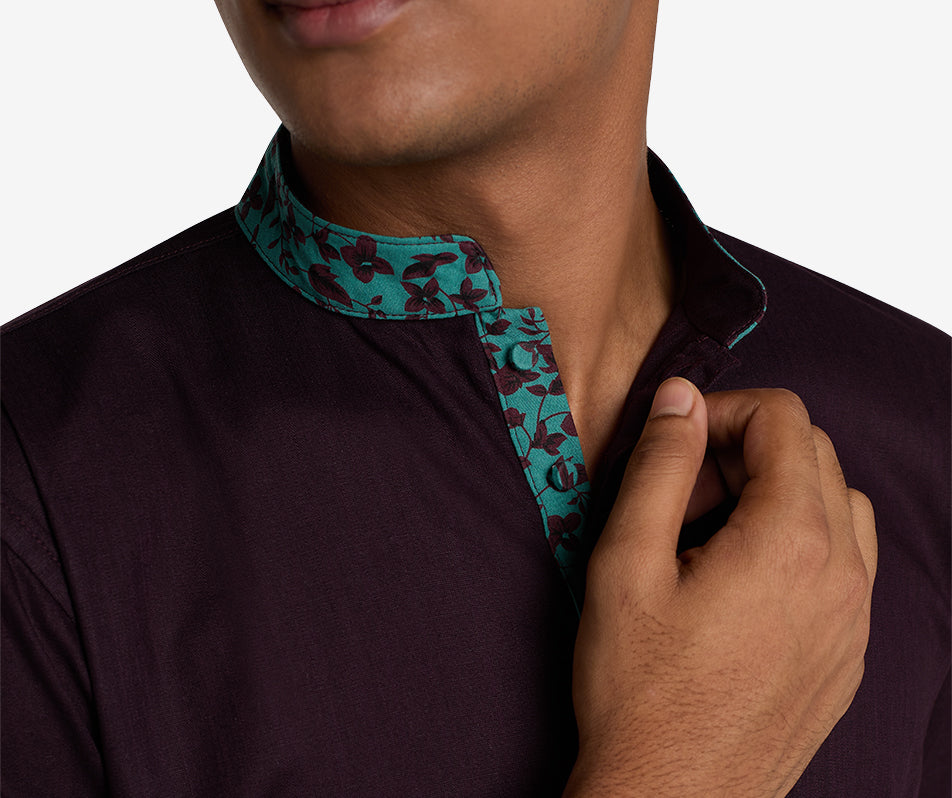 MAHAL Mulberry Panjabi w/ Teal Floral Accent