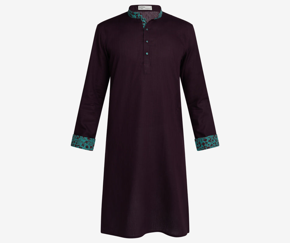 MAHAL Mulberry Panjabi w/ Teal Floral Accent