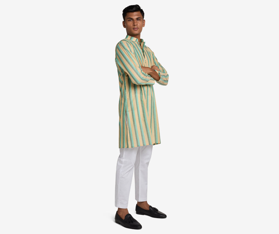 MAHAL Breezy Sunshine Turquoise Striped Panjabi