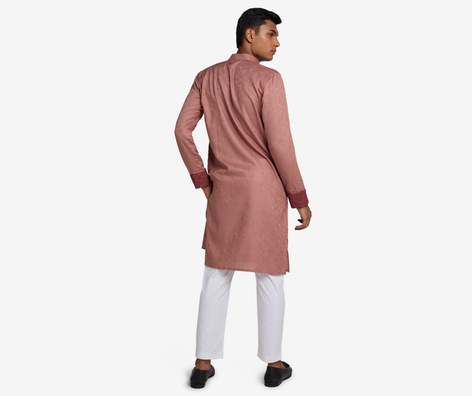 MAHAL Exclusive Mauve Pink Floral Jacquard Panjabi