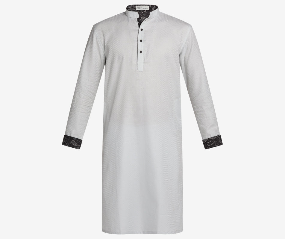 MAHAL Pearl Grey Jacquard Paisley Panjabi