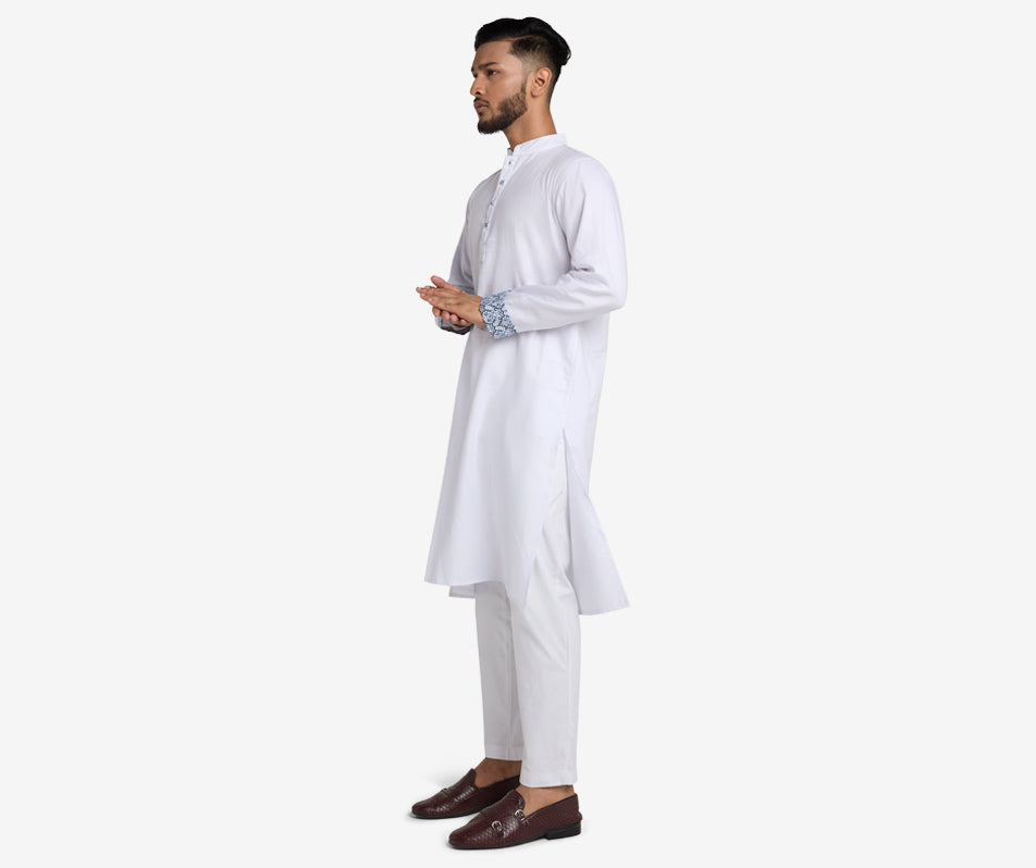 MAHAL White Panjabi w/ Tranquil Blue Accent