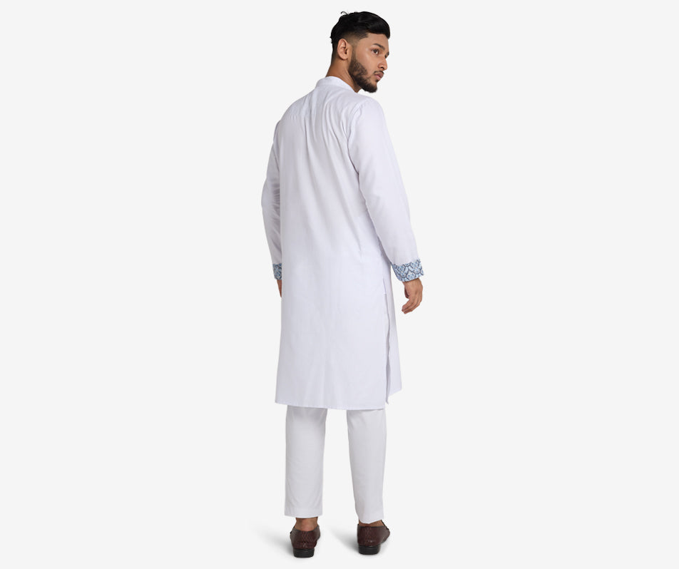 MAHAL White Panjabi w/ Tranquil Blue Accent