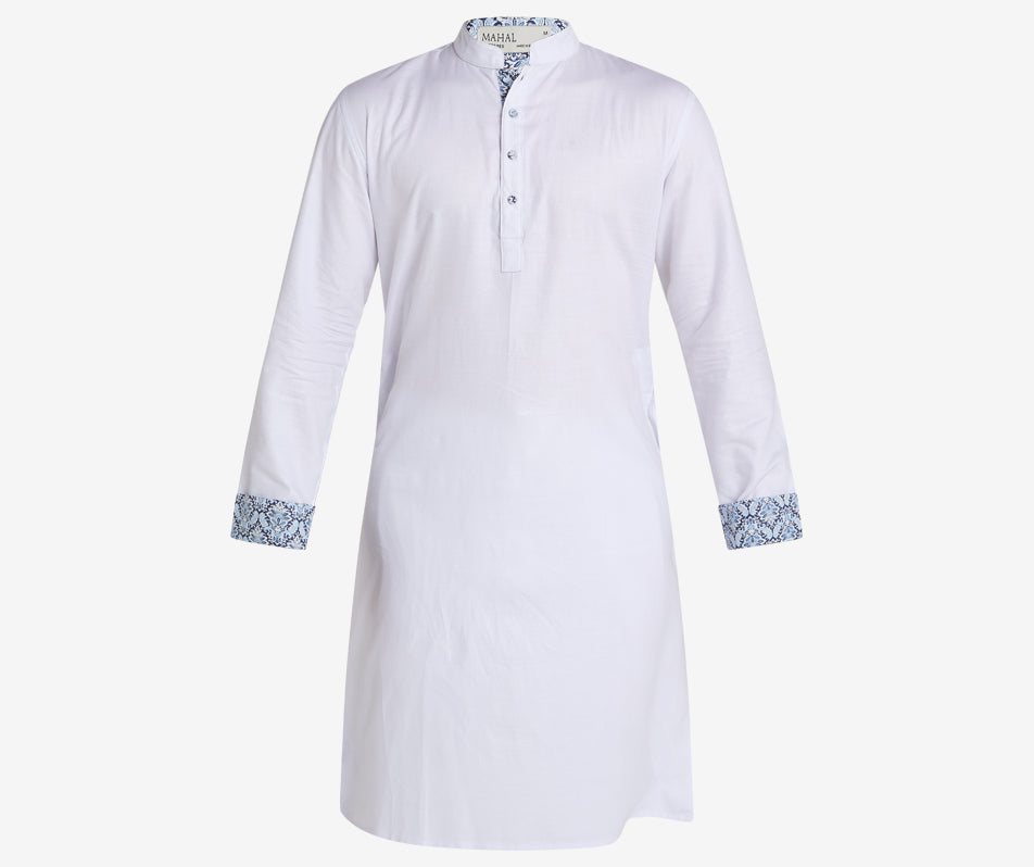 MAHAL White Panjabi w/ Tranquil Blue Accent