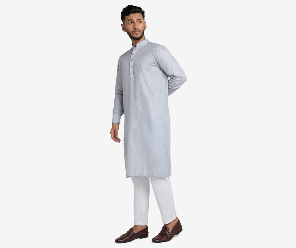 MAHAL Exclusive Powder Blue Enchanting Vines Jacquard Panjabi