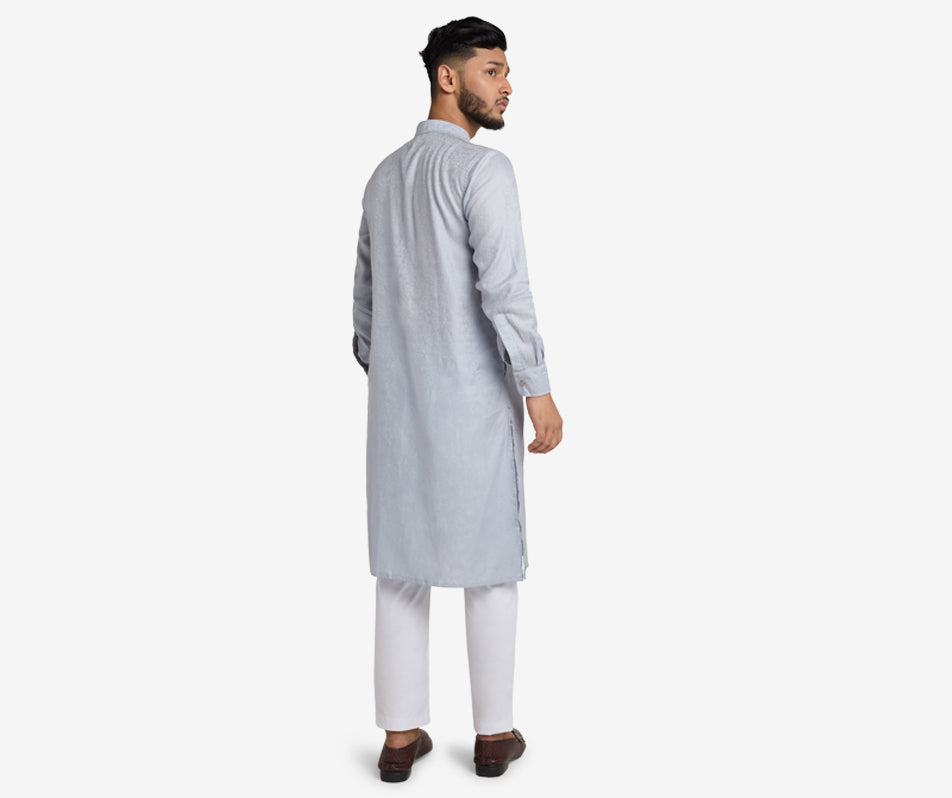 MAHAL Exclusive Powder Blue Enchanting Vines Jacquard Panjabi