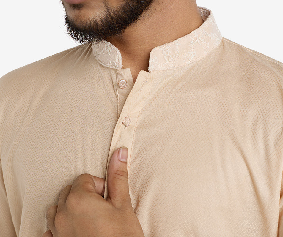 MAHAL Sashiko Beige Jacquard Lace Panjabi