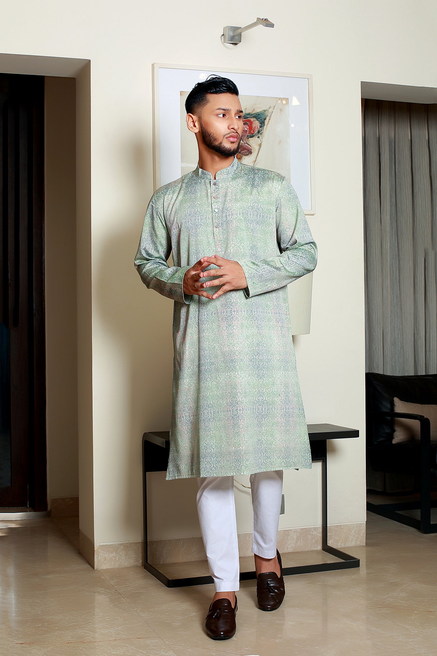 MAHAL Green Cybernova Printed Panjabi