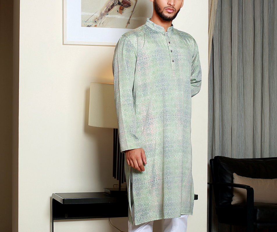 MAHAL Green Cybernova Printed Panjabi