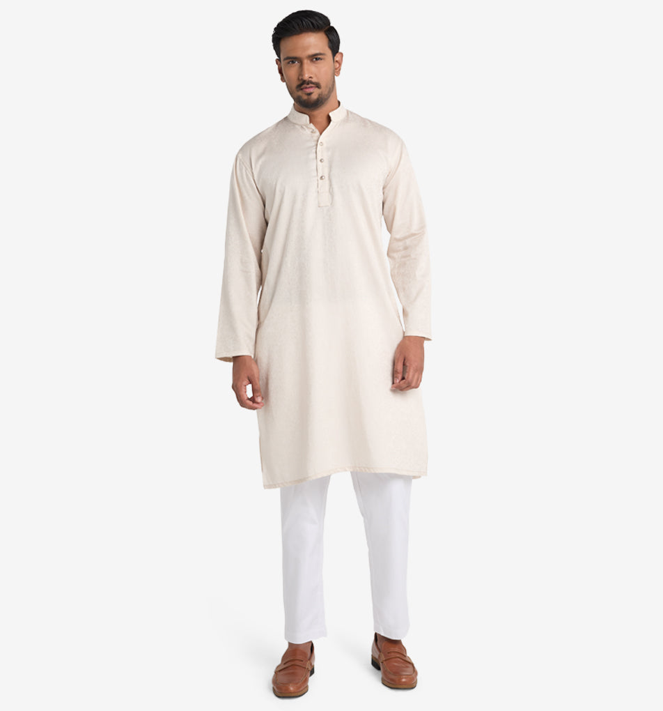 MAHAL Cream Jacquard Floral Panjabi