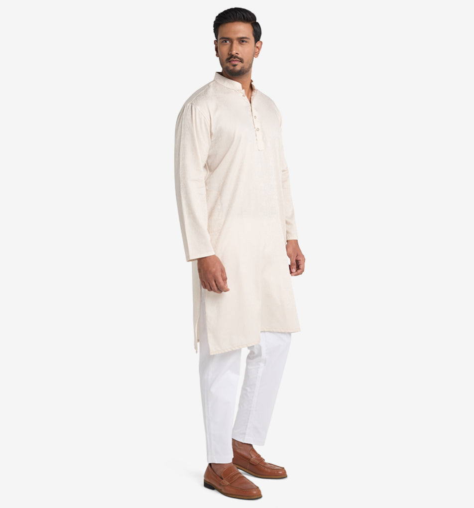 MAHAL Cream Jacquard Floral Panjabi