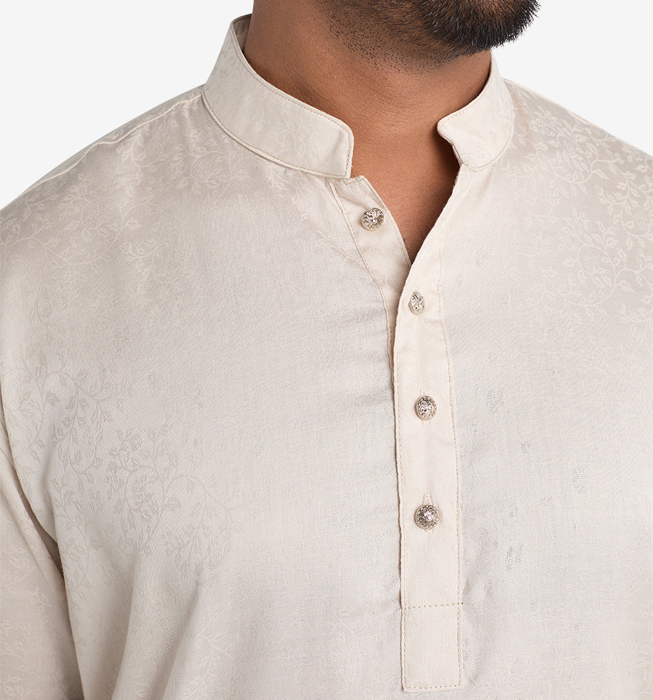 MAHAL Cream Jacquard Floral Panjabi
