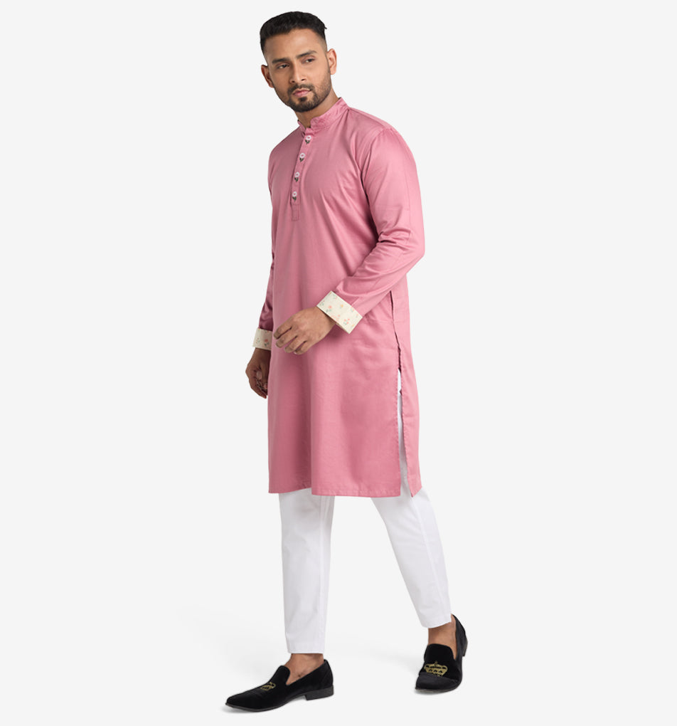 MAHAL Raspberry Bloom Hand-Embroidered Panjabi