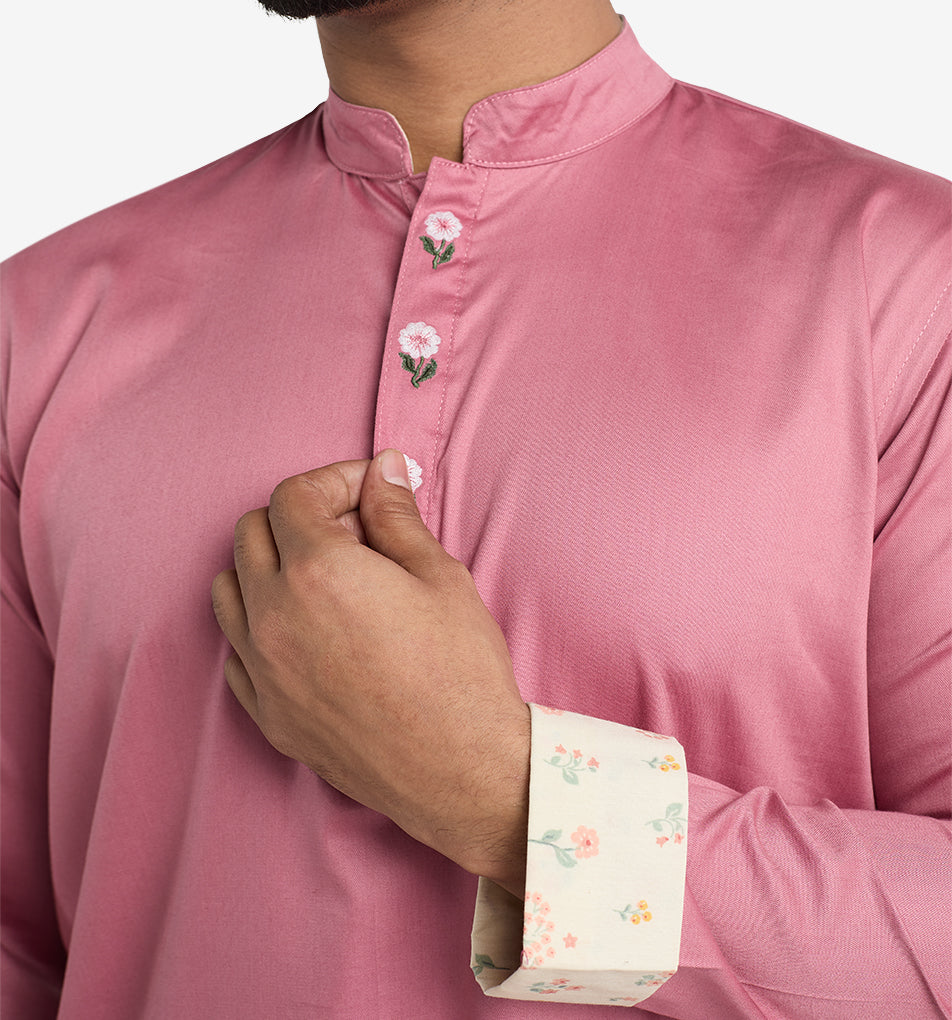 MAHAL Raspberry Bloom Hand-Embroidered Panjabi