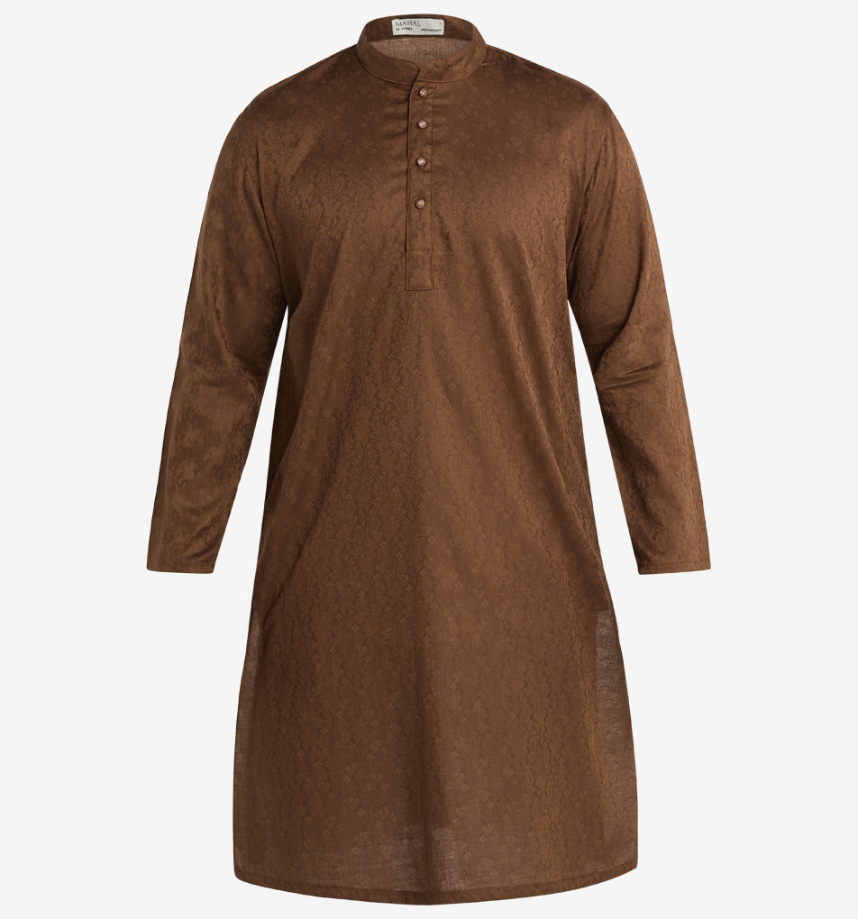 MAHAL Nutshell Brown Jacquard Floral Panjabi