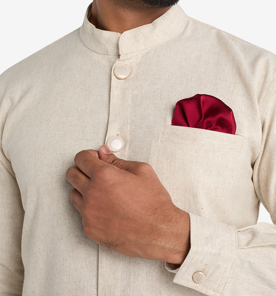 MAHAL Ivory Regal Sherwani Panjabi w/ Pocket Square