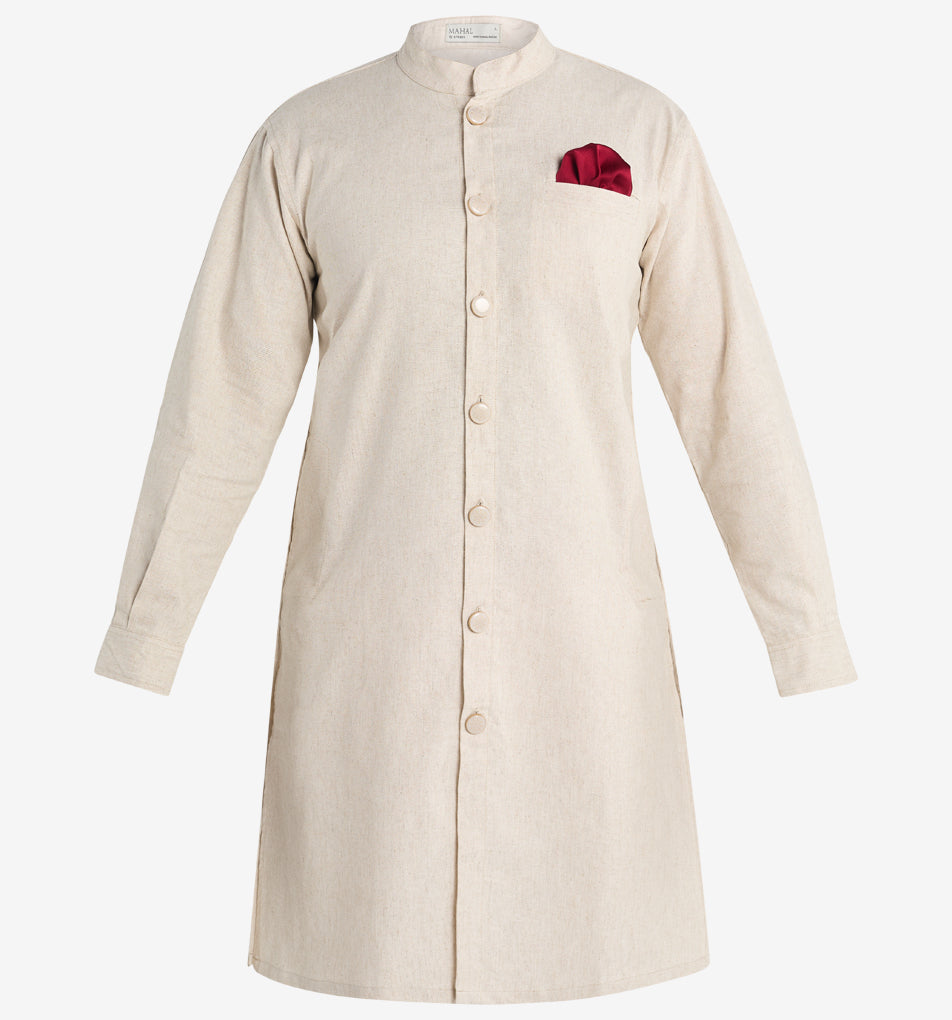 MAHAL Ivory Regal Sherwani Panjabi w/ Pocket Square