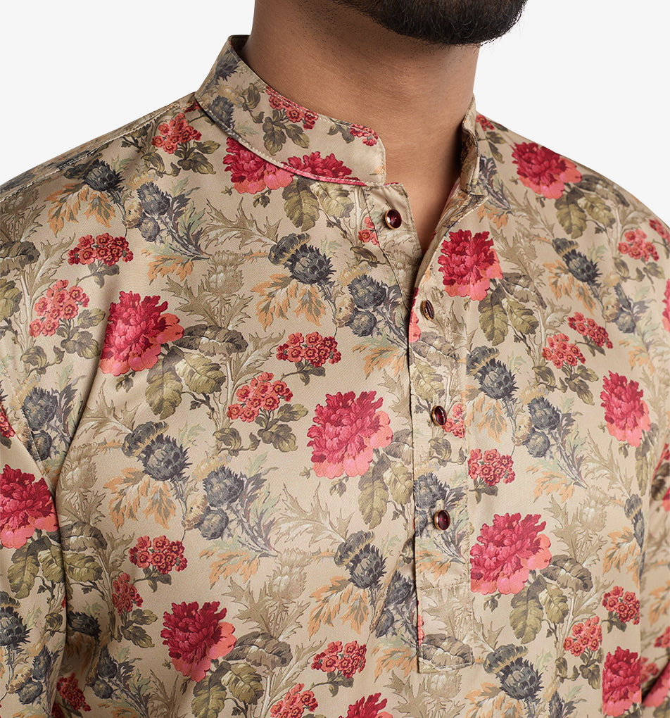 MAHAL Exclusive Renaissance Scarlet Rose Panjabi (Wrinkle-Free)