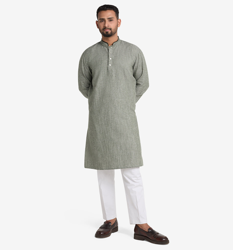 MAHAL Sage Green Herringbone Panjabi