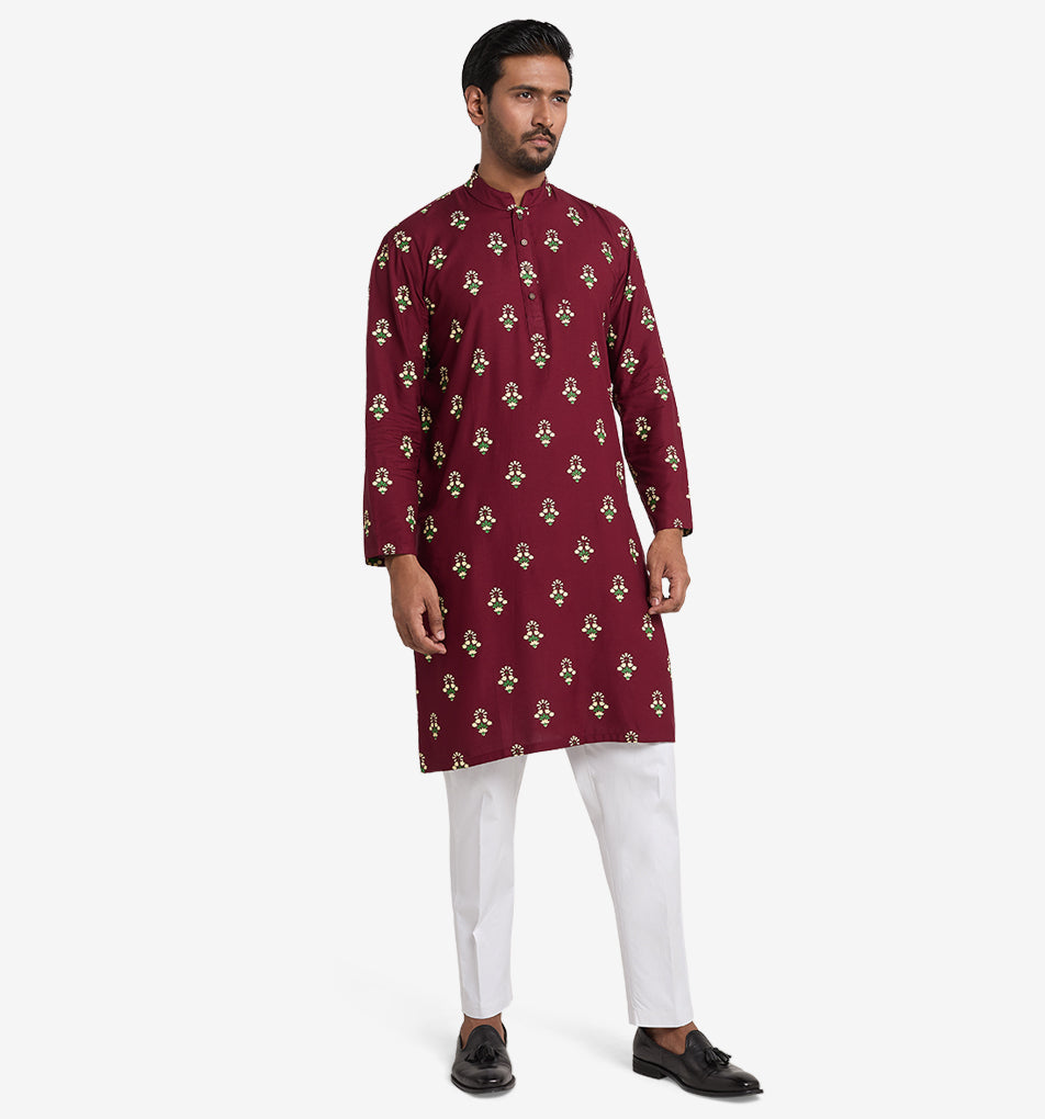 MAHAL Exclusive Aster Flora Ruby Printed Panjabi