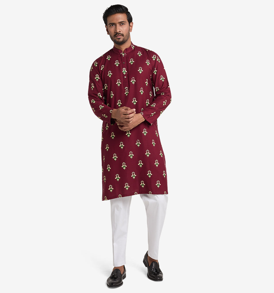 MAHAL Exclusive Aster Flora Ruby Printed Panjabi