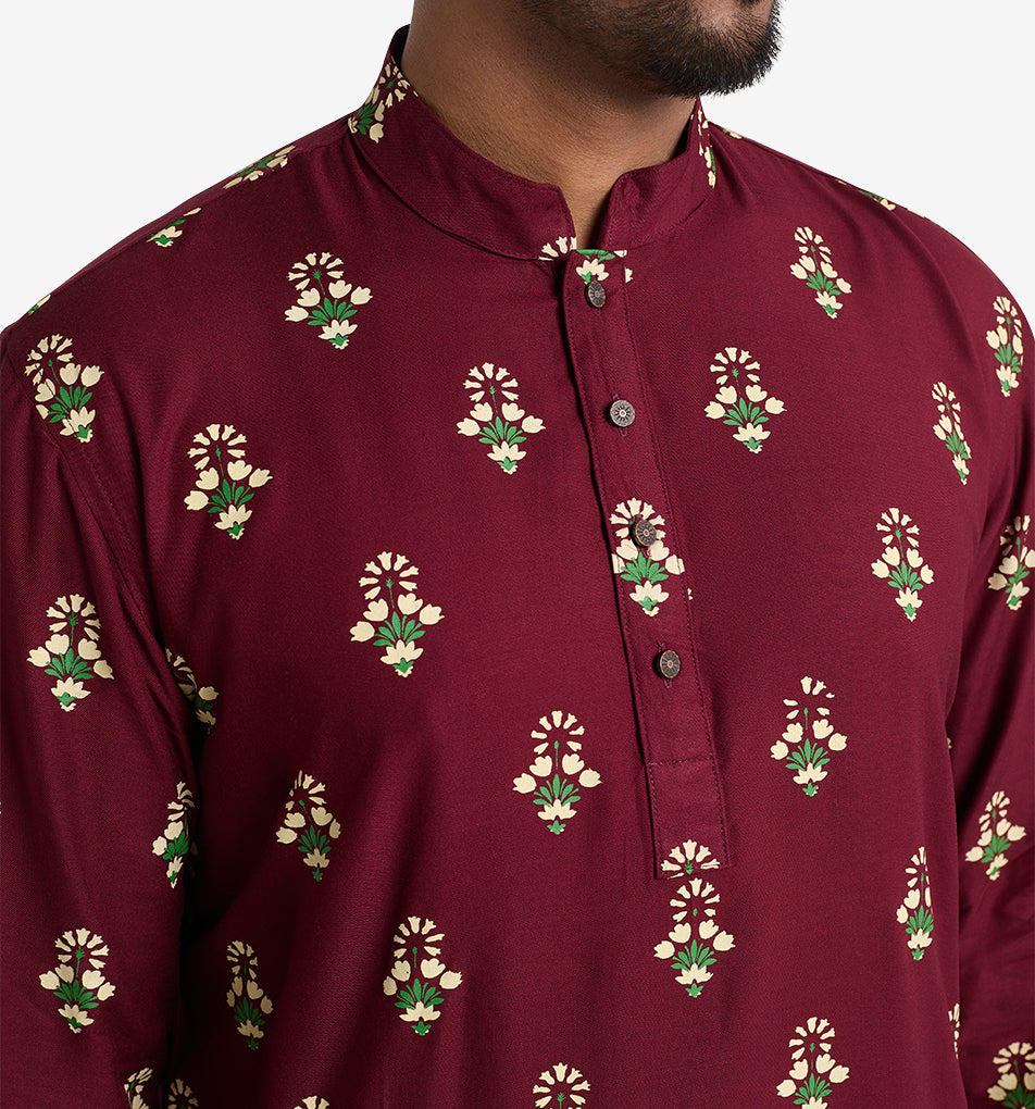 MAHAL Exclusive Aster Flora Ruby Printed Panjabi