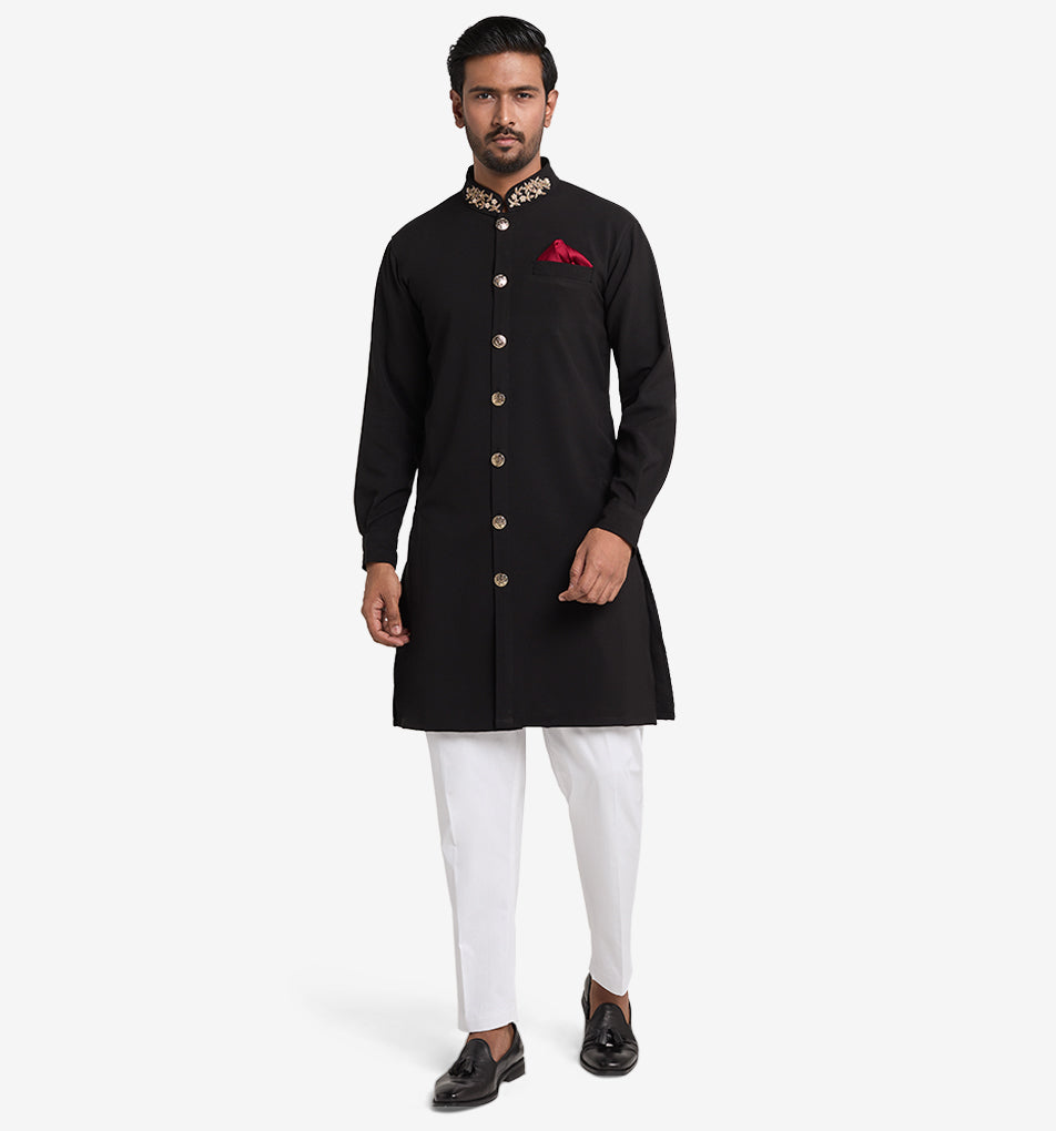 MAHAL Royal Black Sherwani Zardozi Panjabi