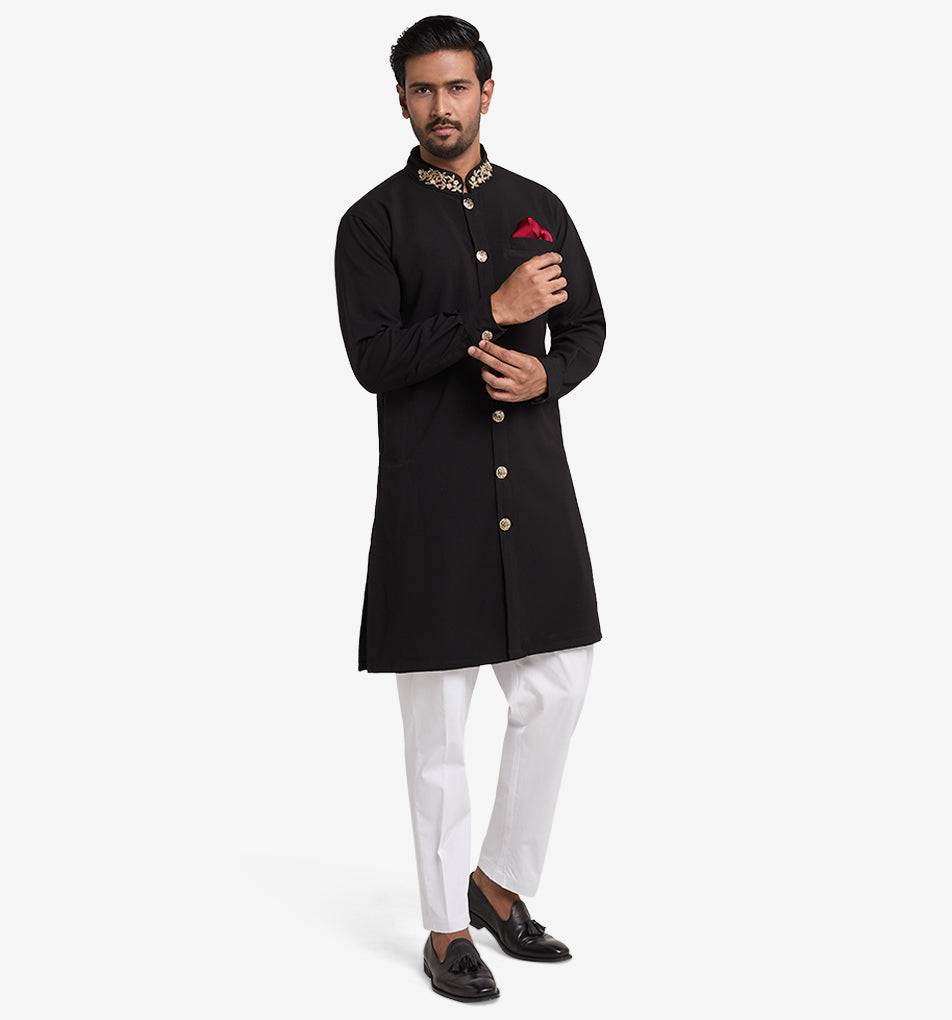 MAHAL Royal Black Sherwani Zardozi Panjabi