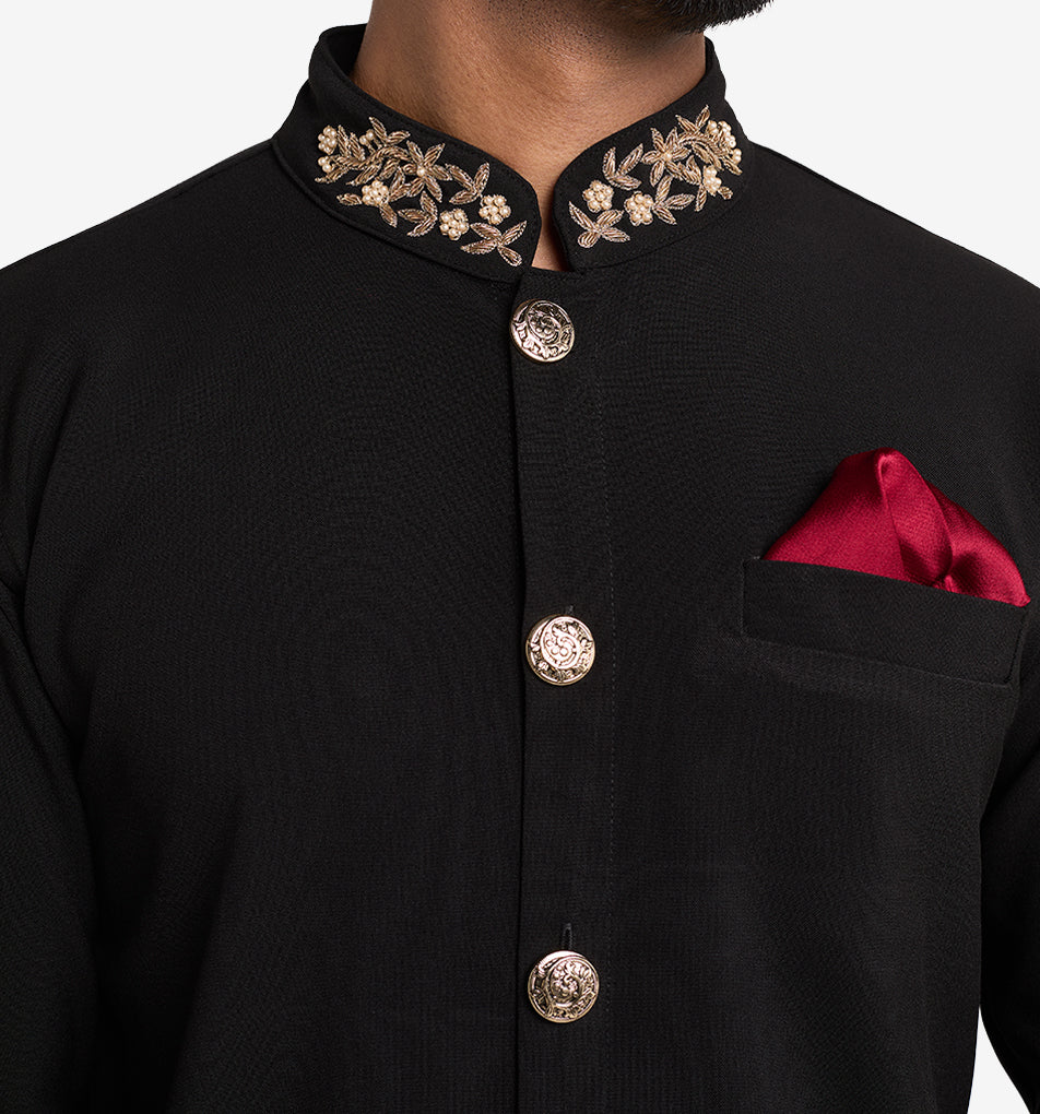 MAHAL Royal Black Sherwani Zardozi Panjabi