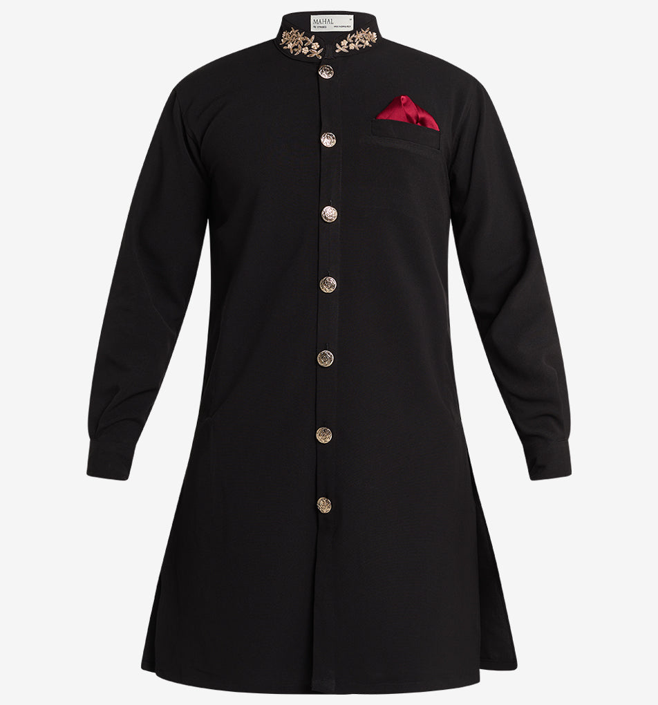 MAHAL Royal Black Sherwani Zardozi Panjabi