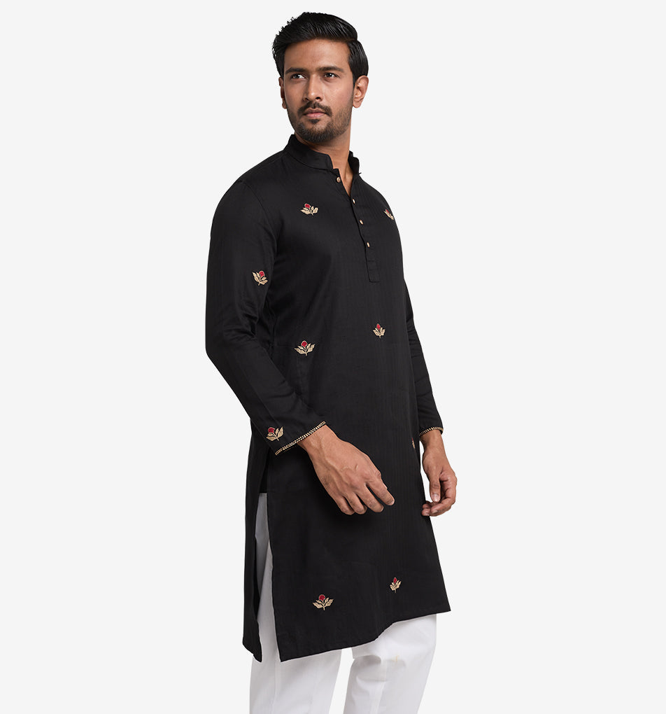 MAHAL Exclusive Black Panjabi w/ Ruby & Gold Embroidery