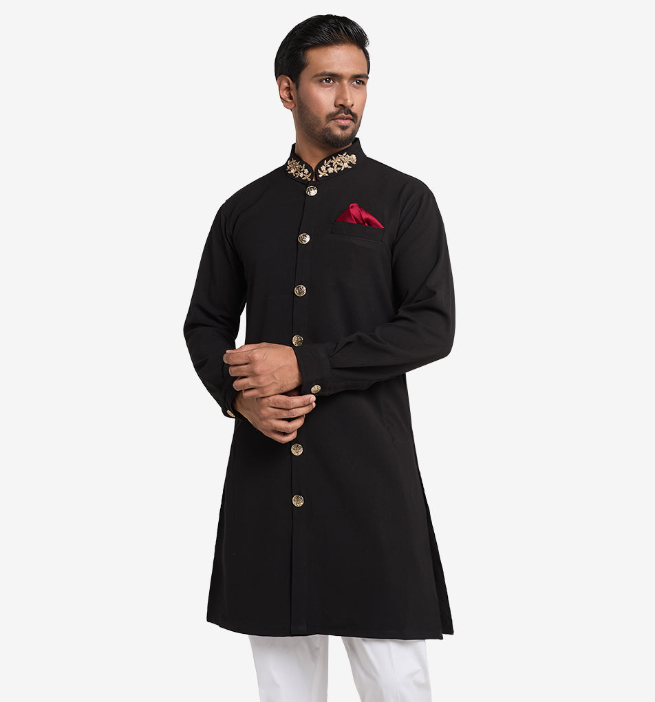 MAHAL Royal Black Sherwani Zardozi Panjabi
