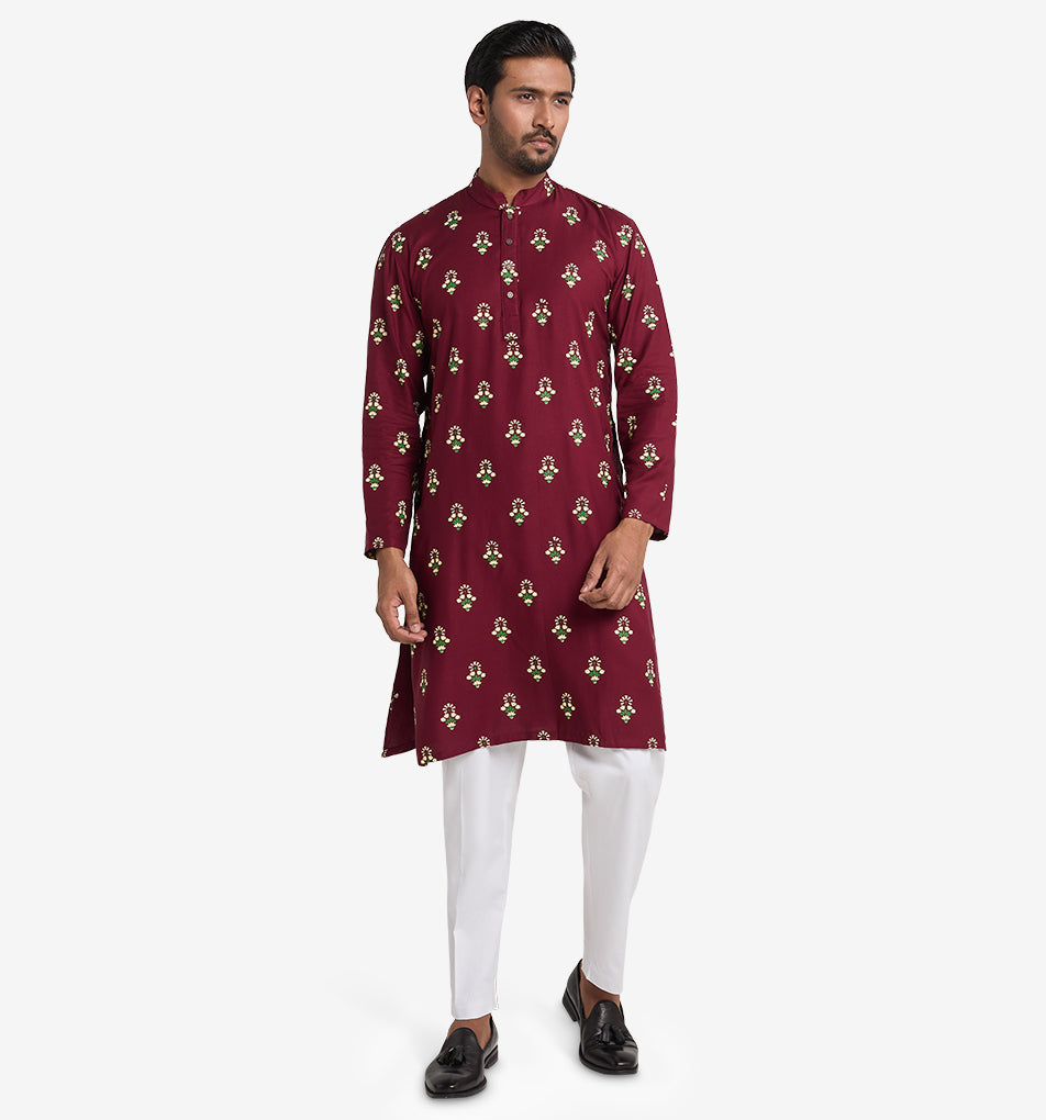MAHAL Exclusive Aster Flora Ruby Printed Panjabi