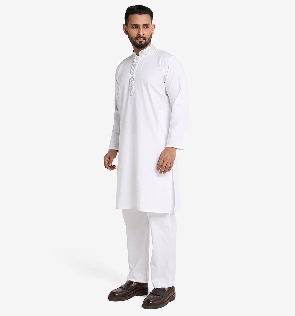 MAHAL Exclusive White Aura Embroidered Panjabi