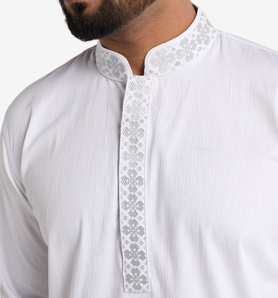 MAHAL Exclusive White Aura Embroidered Panjabi