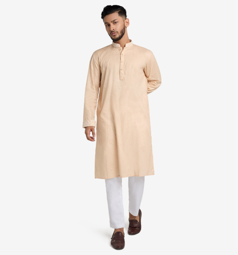 MAHAL Sashiko Beige Jacquard Lace Panjabi